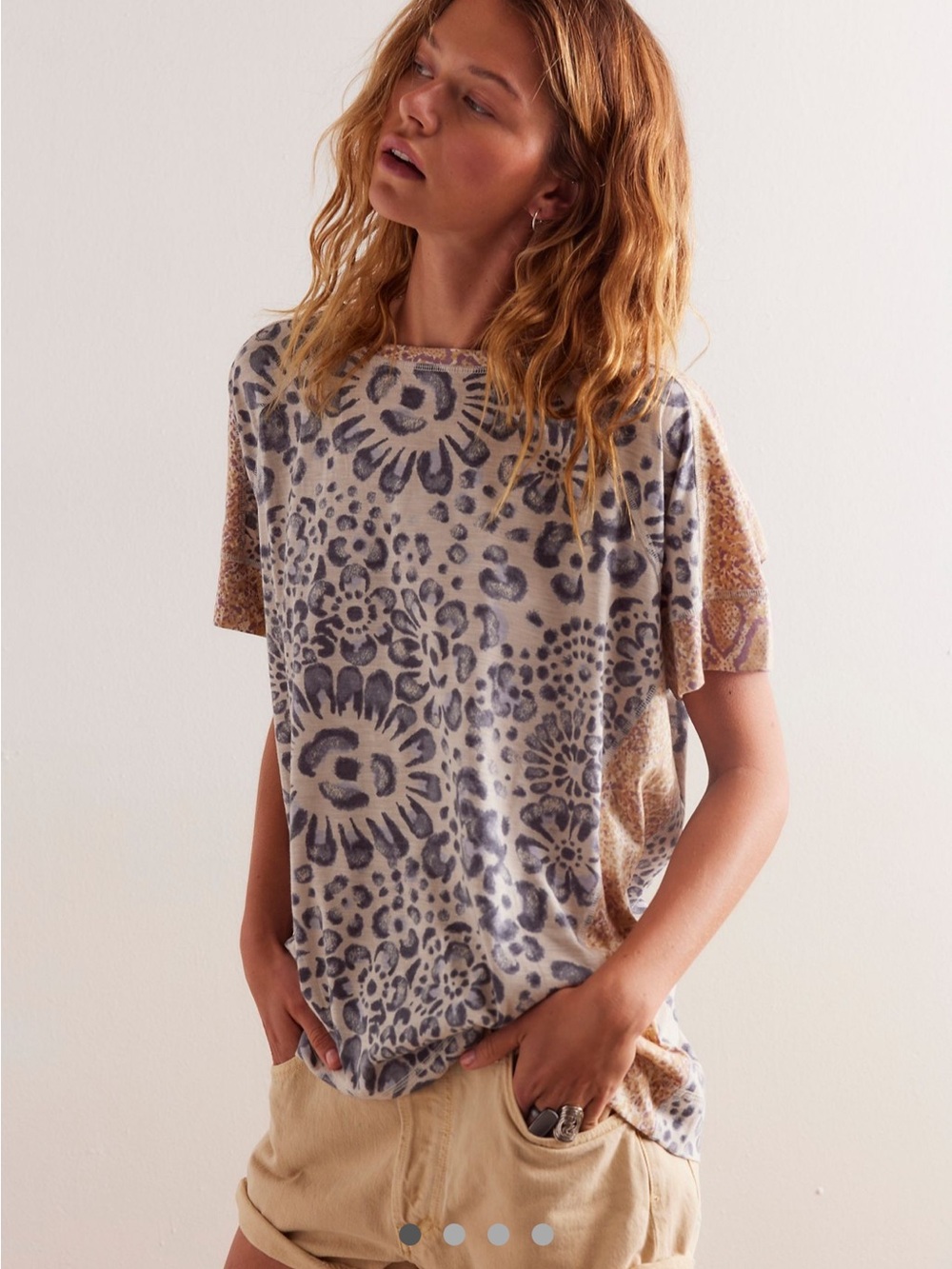 Free People NWOT We The Free Neutral Leopard & Floral Short Sleeve Oversized Tee